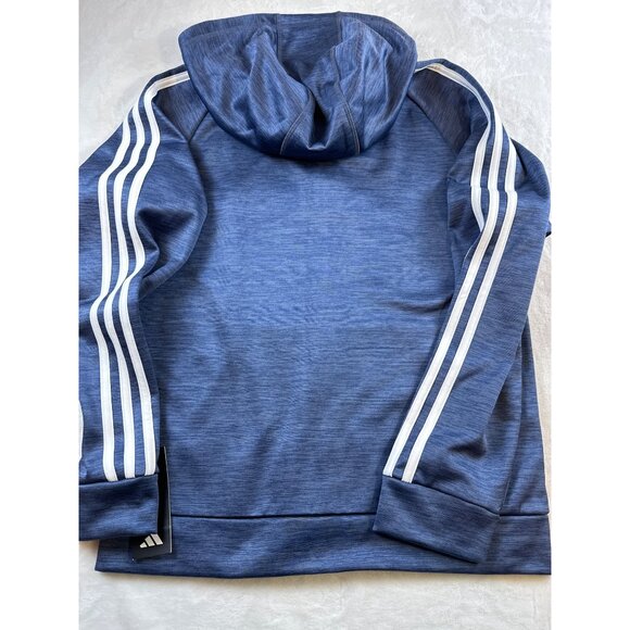 Adidas Boys Blue Full-Zip Hoodie Sz L 14/16 Reg Fit Fleece-Lined Activewear - Picture 11 of 12